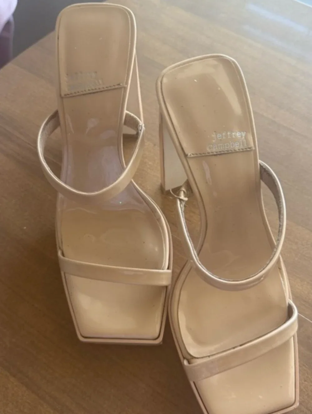 JEFFREY CAMPBELL Hustler Patent Leather Strap SlipOn Slide Platform Mule Sandal